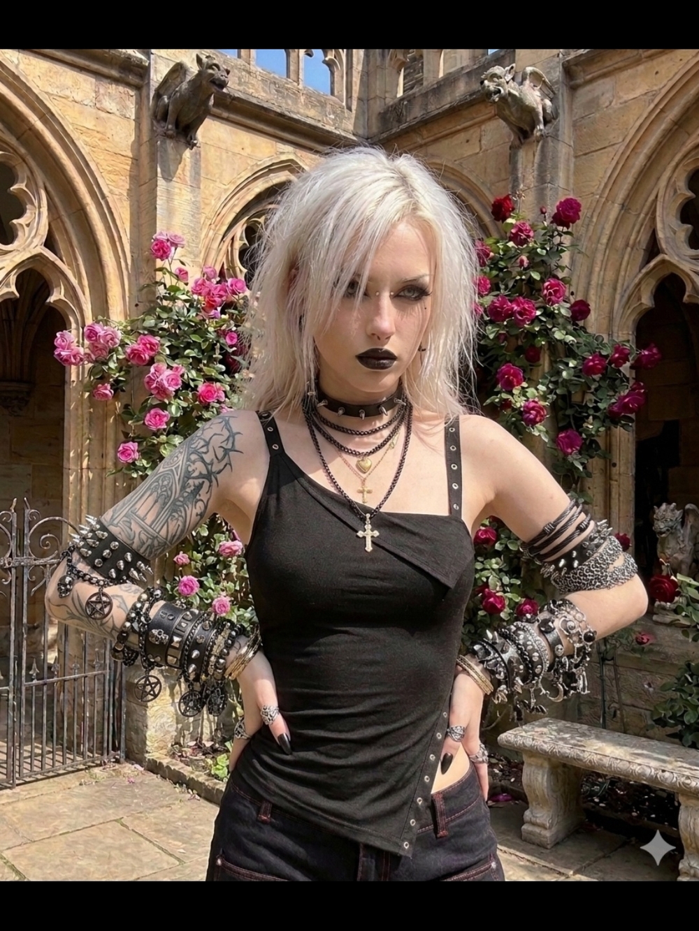 Black Gothic Studded Tank Top - Women's Alternative Style